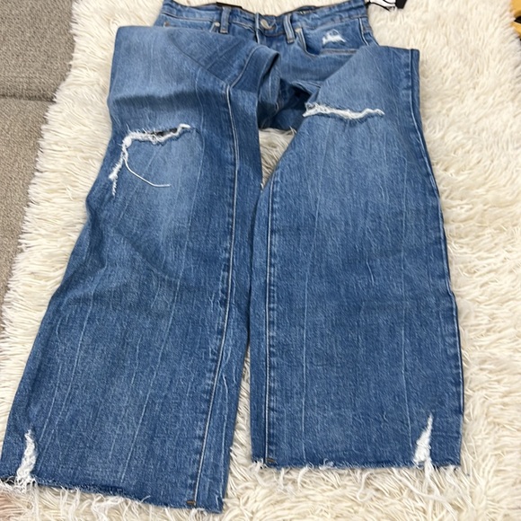 Blank NYC The Franklin Ribcage Wide Leg Jeans in Sunset Rider Distressed Blue - Picture 6 of 8